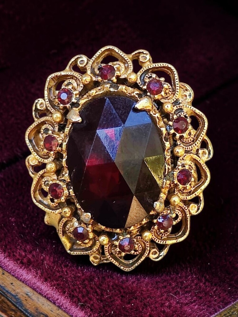 Vintage Etched Garnet And Ruby Ring